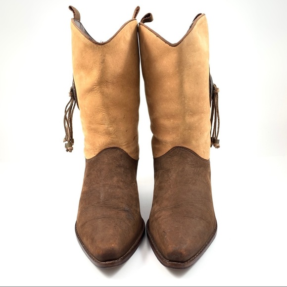 VTG DINGO brown suede cowgirl boots w/ tassels - Picture 9 of 13